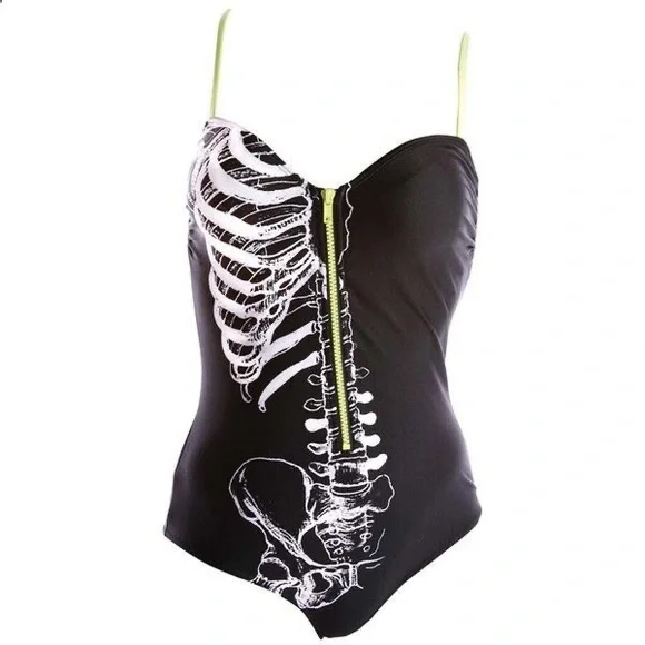Skeleton Caged Zipper Monokini Swimsuit - Picture 12 of 15